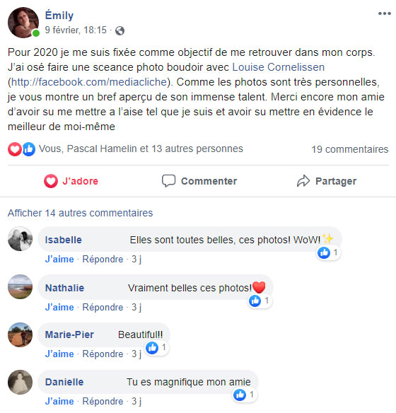 Témoignage d'Émily sur son mur Facebook